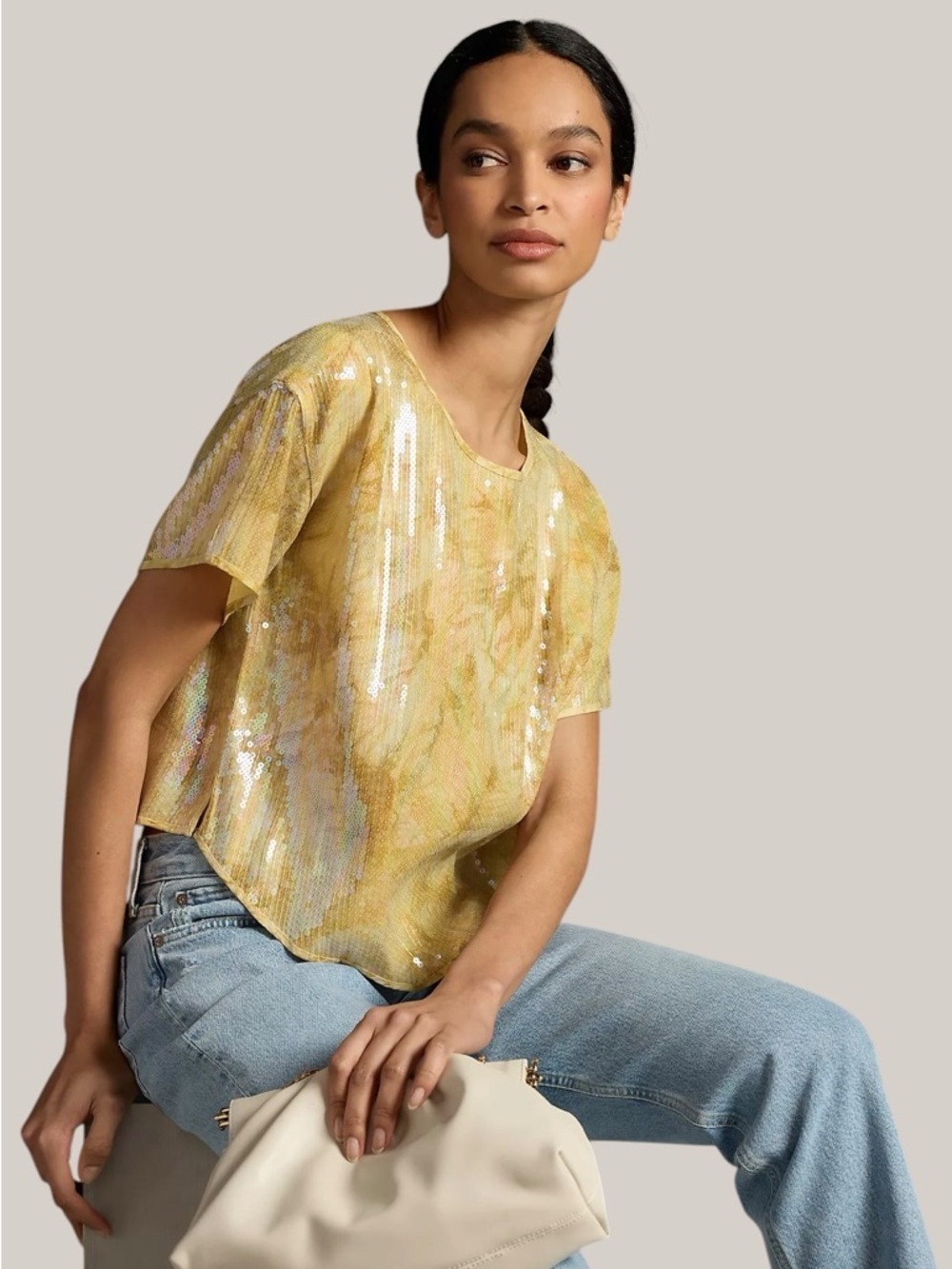 Pilcro | Anthropologie | Yellow Sequin Tech Top | Sz S